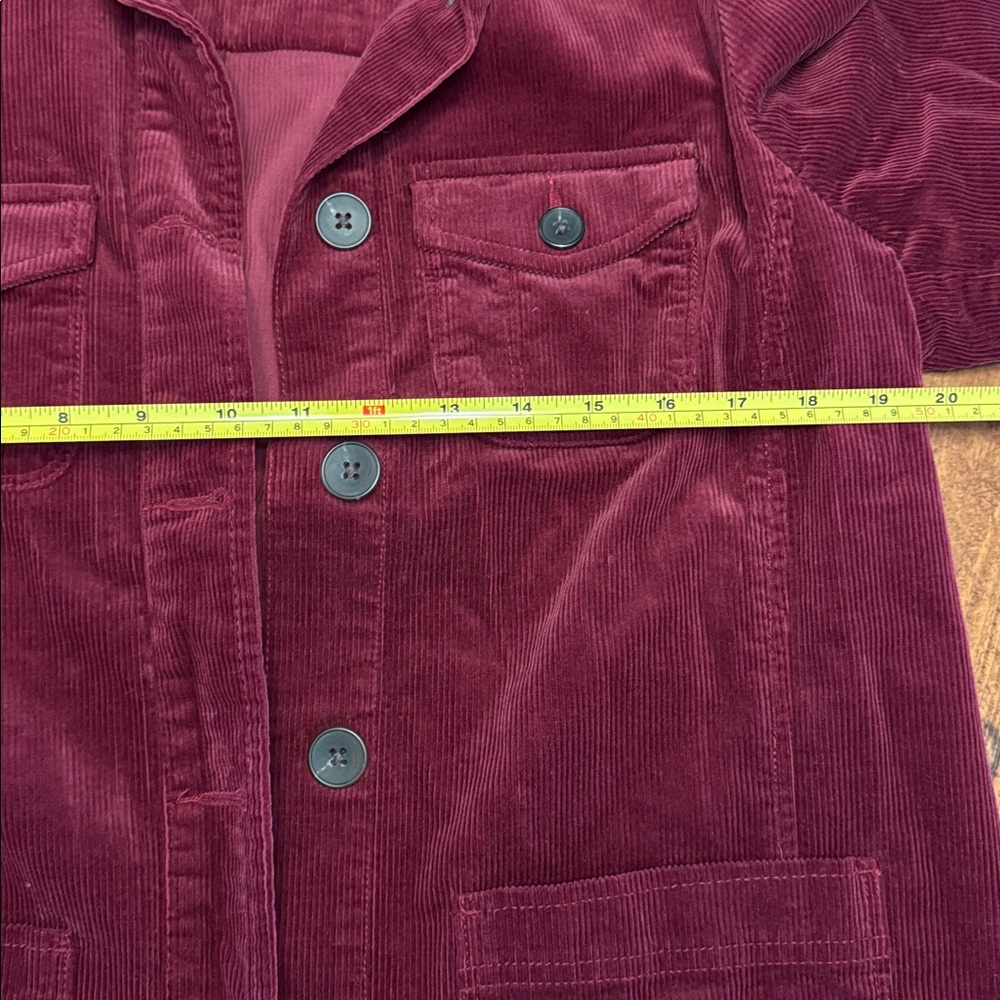 Talbots Womens Jacket size PL Maroon Corduroy Button front Pockets long sleeve - Picture 7 of 7